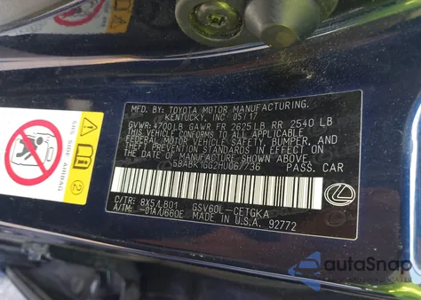 2017 Lexus Es 350 350 from USA, damaged, VIN 58ABK1GG2HU067736